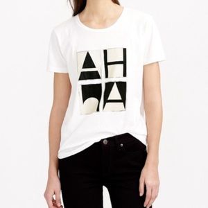 J Crew Ah Ha White Cotton Graphic T-Shirt Tee Top Size M